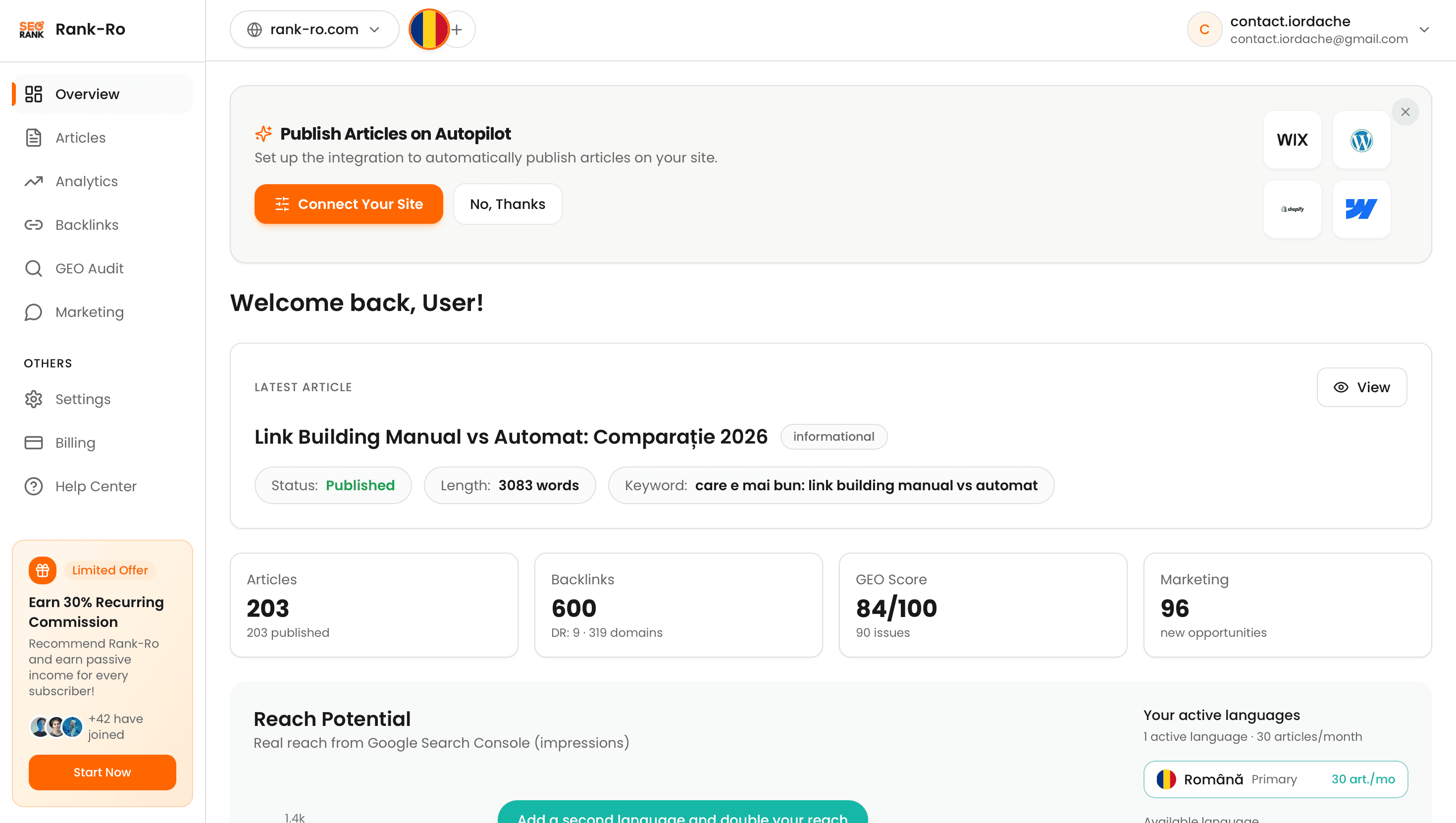 RankRO SEO dashboard preview